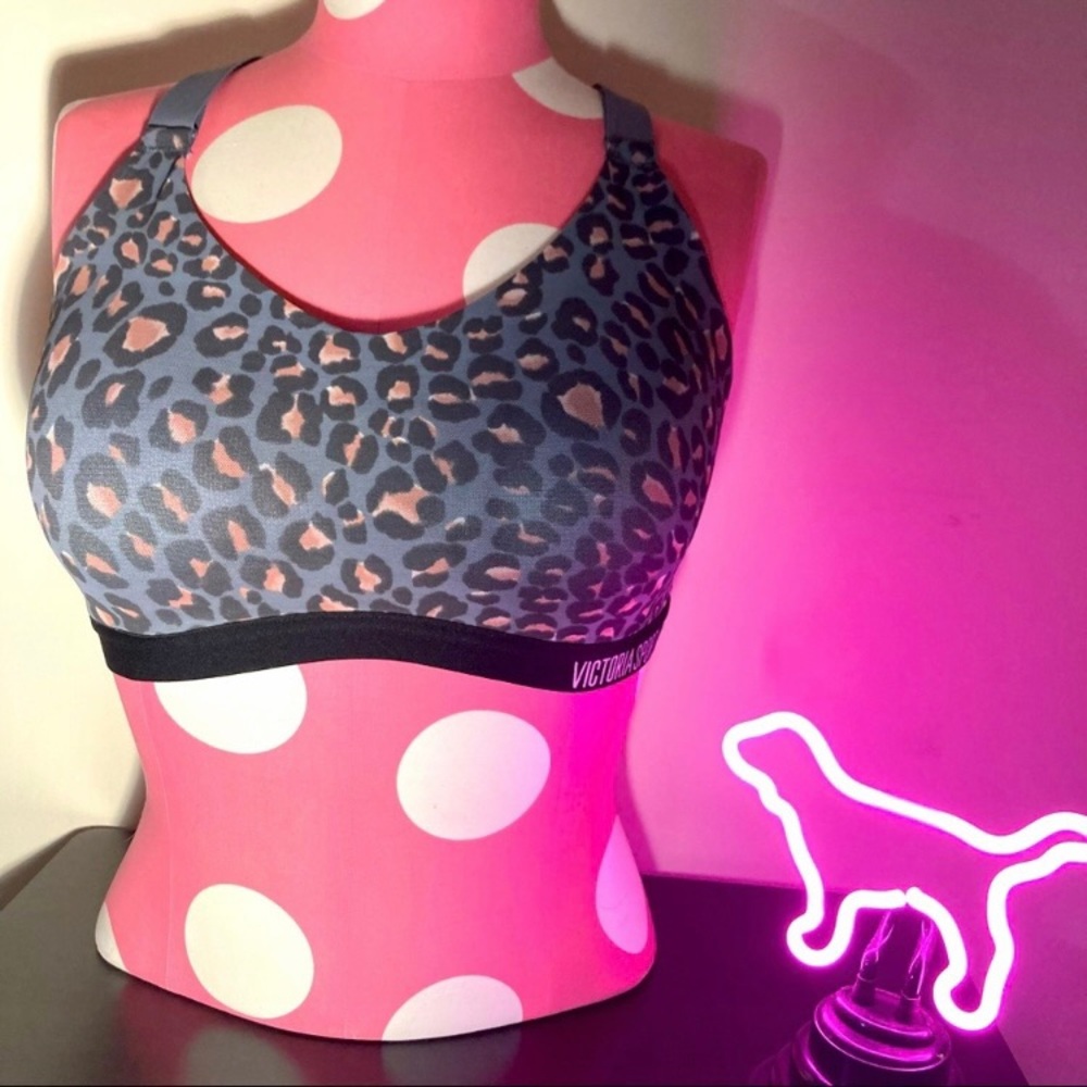 Victoria’s Secret Sports Bra 32C Victoria Sport Very Sexy Leopard Gym VSX Logo - Picture 6 of 13